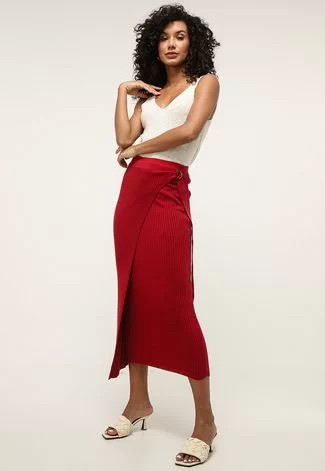 Saia Tricot Lez a Lez Midi Transpassada Vermelha | Dafiti (BR)