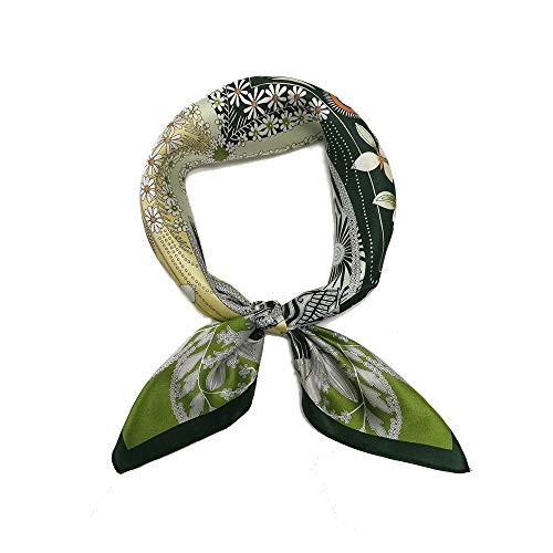 100% Mulberry Silk Scarfs for Women - Lightweight Square Satin Head Scarf - Small Silk Hair Scarf for Sleeping 21" x 21", 45 Clover Green, S | Amazon (UK)