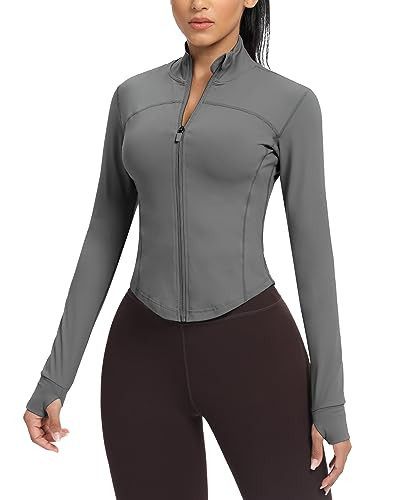 AVGO Lightweight Cropped Workout Jackets for Women with Thumb Holes Zip Up Sports Tops Gym Sweater for Hiking Travel Track Running Golf Tennis Sedona Sage | Amazon (US)