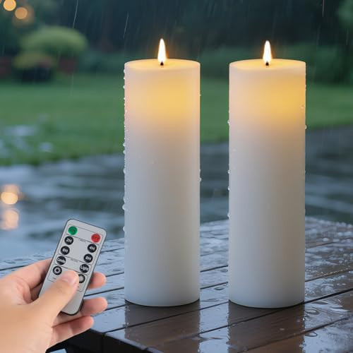 Mvxctfi LED Flameless Candles, Ivory Wax, 14x4 Inch, Battery Operated Pillar Lights with Remote Control Timer, 2 Pack, for Indoor Outdoor Patio Porch | Amazon (US)
