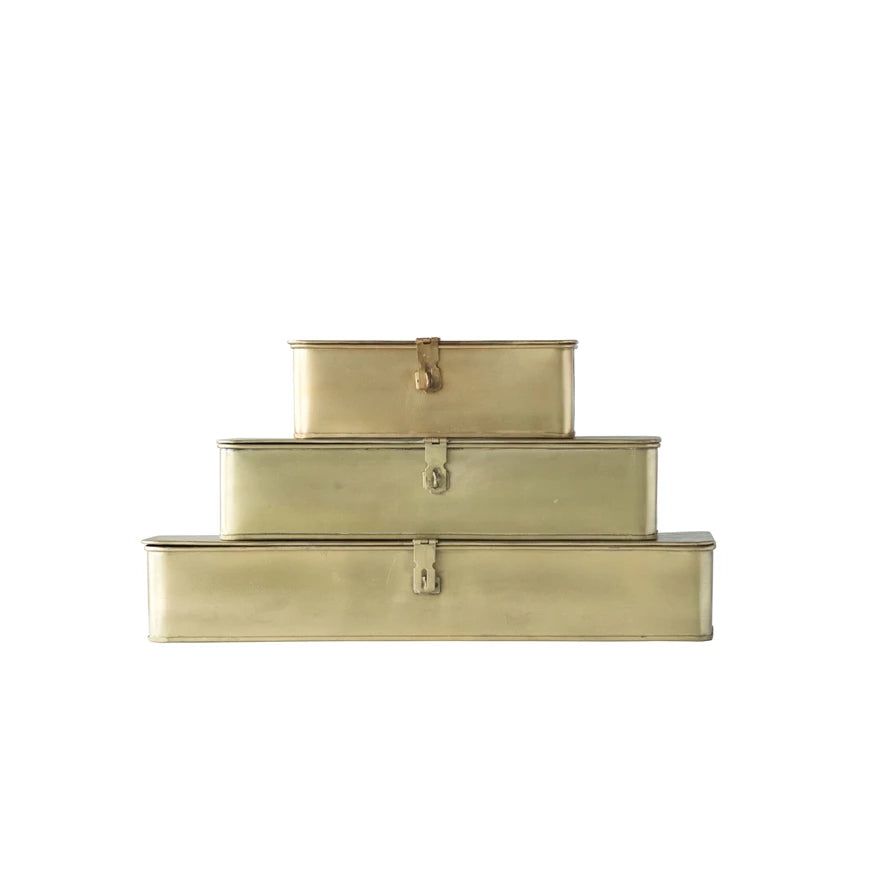Decorative Rectangle Brass Latch Boxes, Set of 3 | APIARY by The Busy Bee