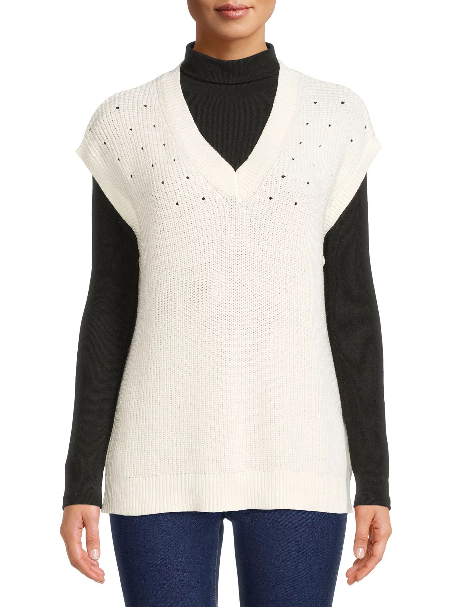 Time and Tru Women's Sweater Vest with Extended Shoulders | Walmart (US)