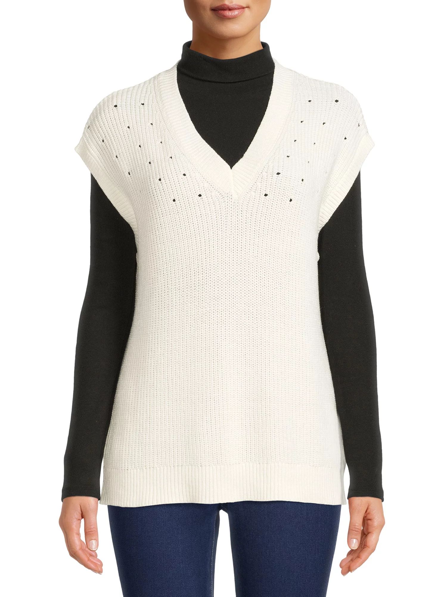 Time and Tru Women's Sweater Vest with Extended Shoulders - Walmart.com | Walmart (US)