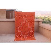 Minimalist Berber Moroccan Red Rug Berber Handmade Flat Woven Orange Kilim 7.5 X 5 Feet | Etsy (US)
