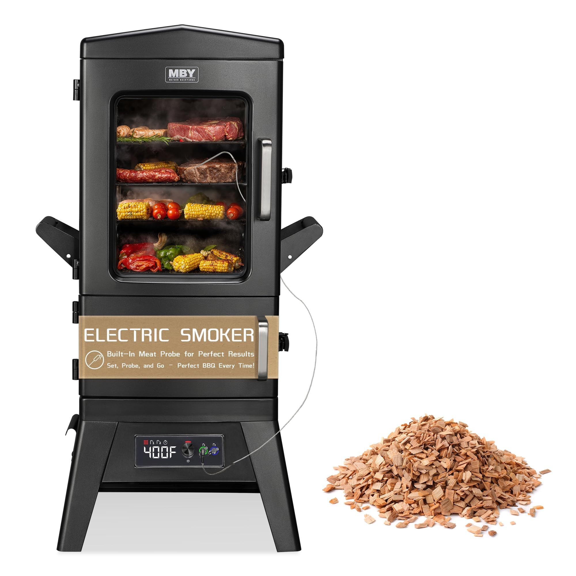 Large Vertical Electric Smoker Grill – 633 sq in | 4-Rack BBQ Smoker with Built-in Meat Probe, ... | Amazon (US)