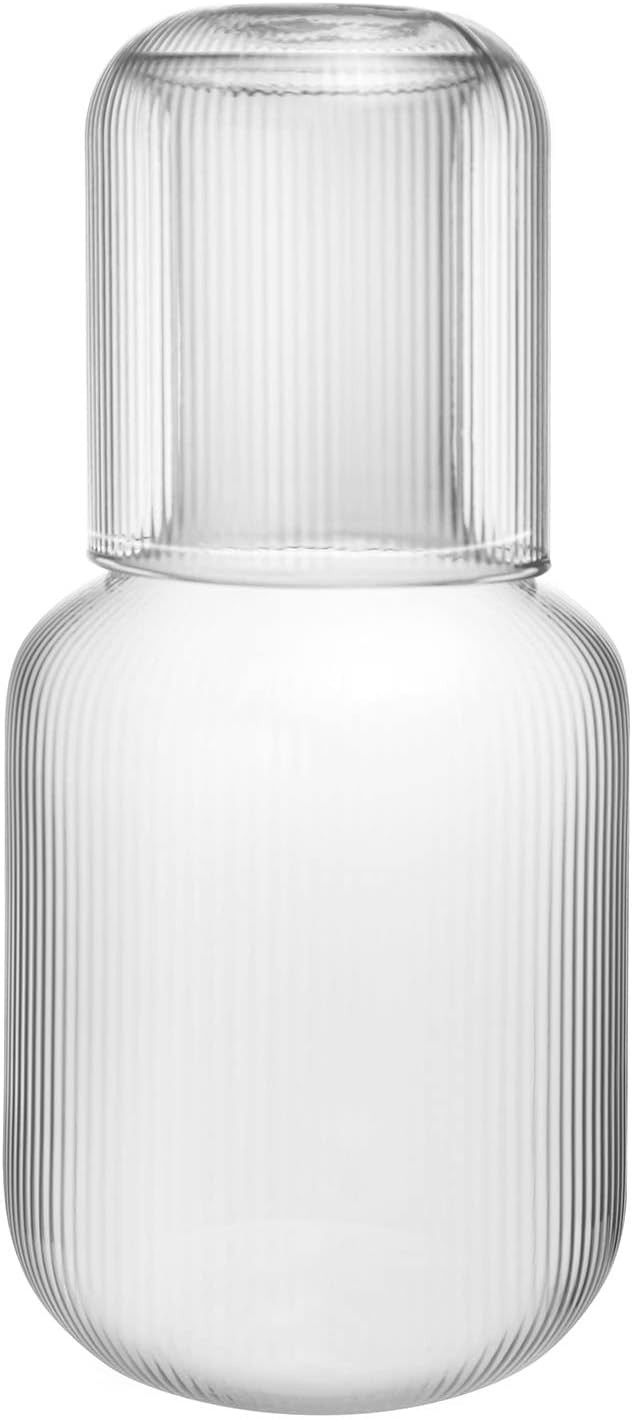 Sizikato 25 Oz Vertical Stripes Clear Glass Bedside Night Water Carafe with Tumbler Glass. | Amazon (US)
