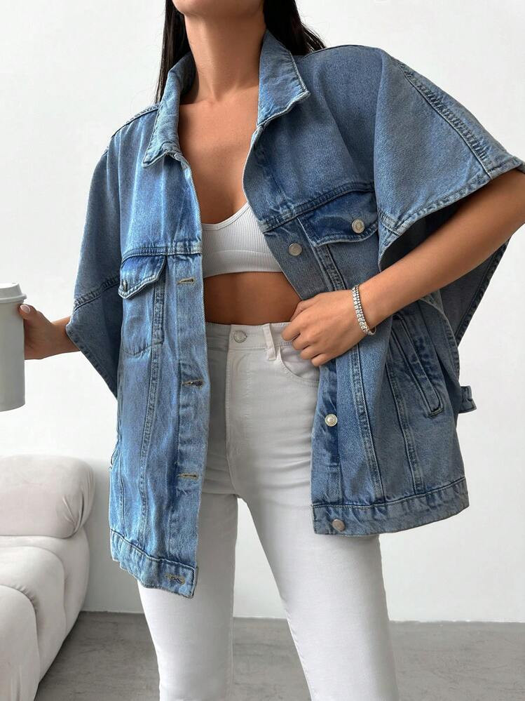 EURMUSE Loose Fit Casual Half Sleeve Denim Jacket | SHEIN