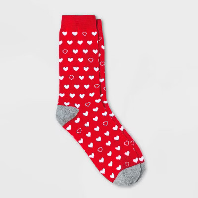 Women's Mixed Hearts Valentine's Day Crew Socks - Red/Gray 4-10 | Target