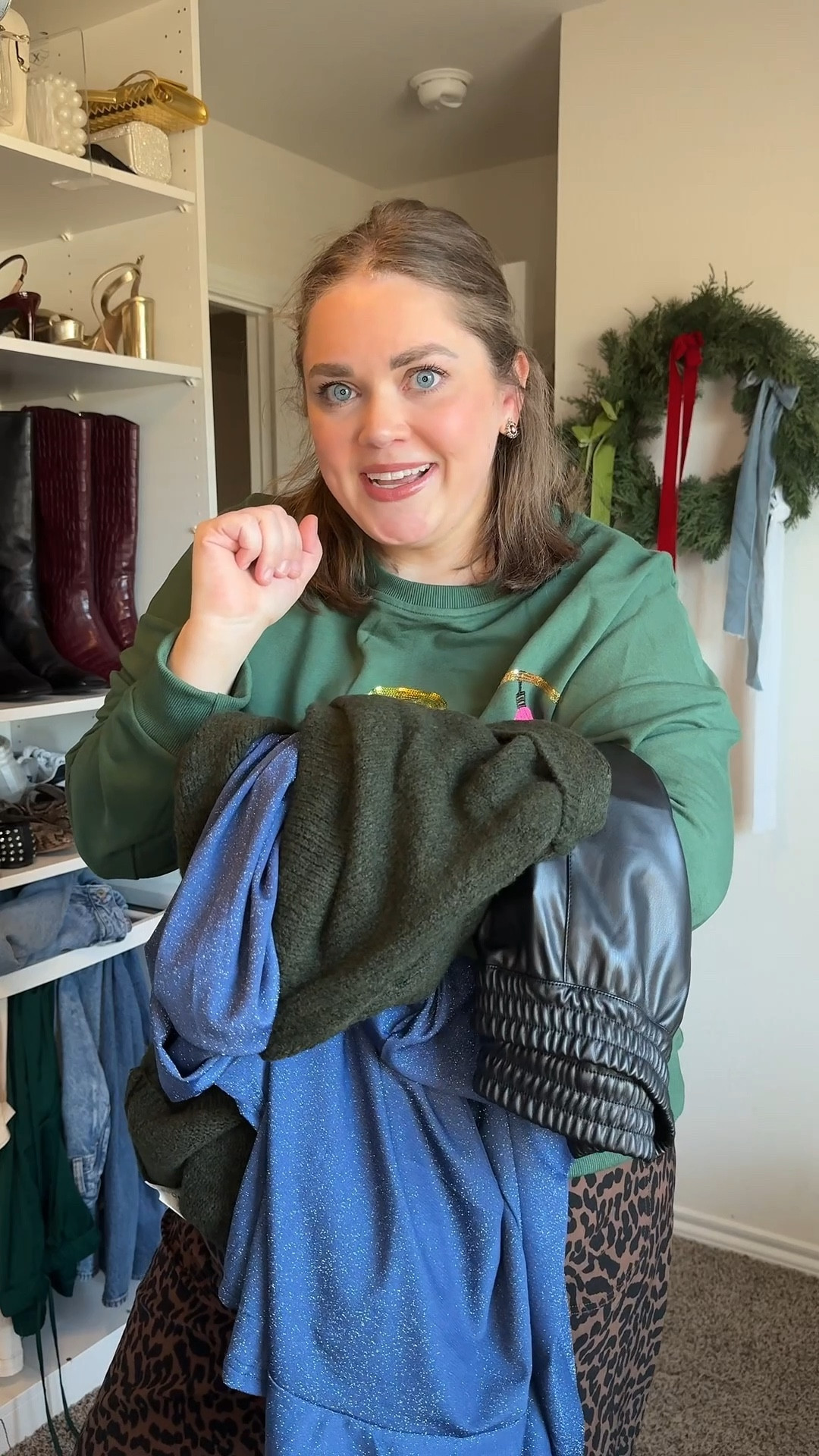 Amazon holiday outfits! Wearing 1x in shorts, xxl in oversized green sweater and sequin sweater. Size 16 in blue dress and size 16 in leopard pants 

#LTKPlusSize #LTKFindsUnder50 #LTKHoliday