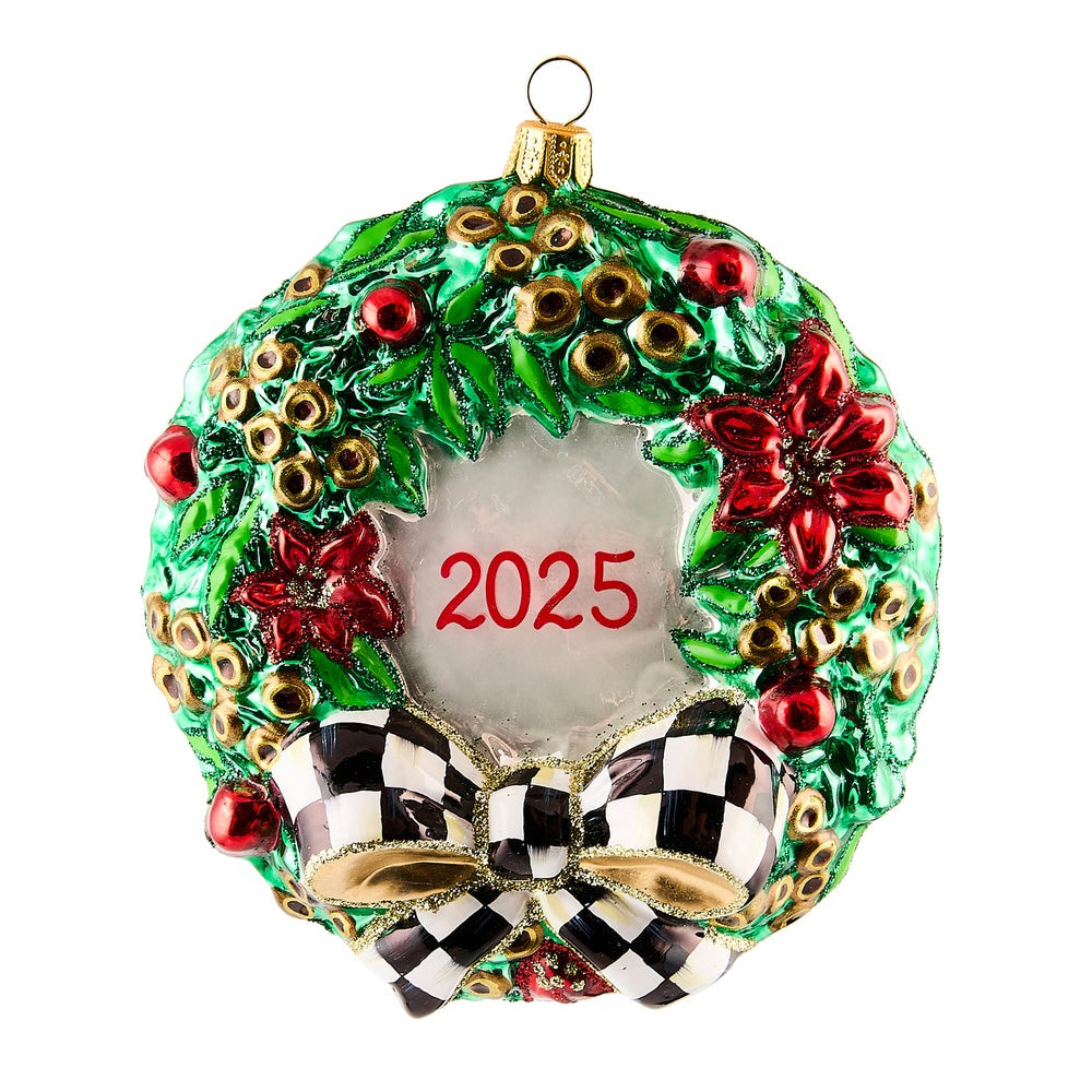 2025 Christmas Holly Wreath Glass Ornament | MacKenzie-Childs