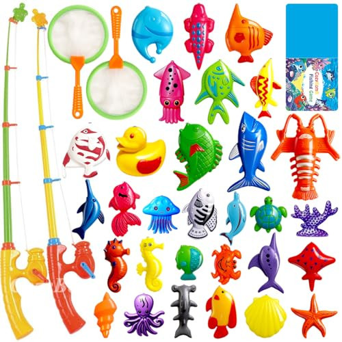 CozyBomB™ Magnetic Fishing Toys Game Set for Kids | Water Table Bathtub Kiddie Pool Party Pole Rod Net, Outdoor Plastic Floating Fish, Toddler Bath Color Ocean Sea Animals Birthday Gift Age 3-5 6 4-8 | Amazon (US)