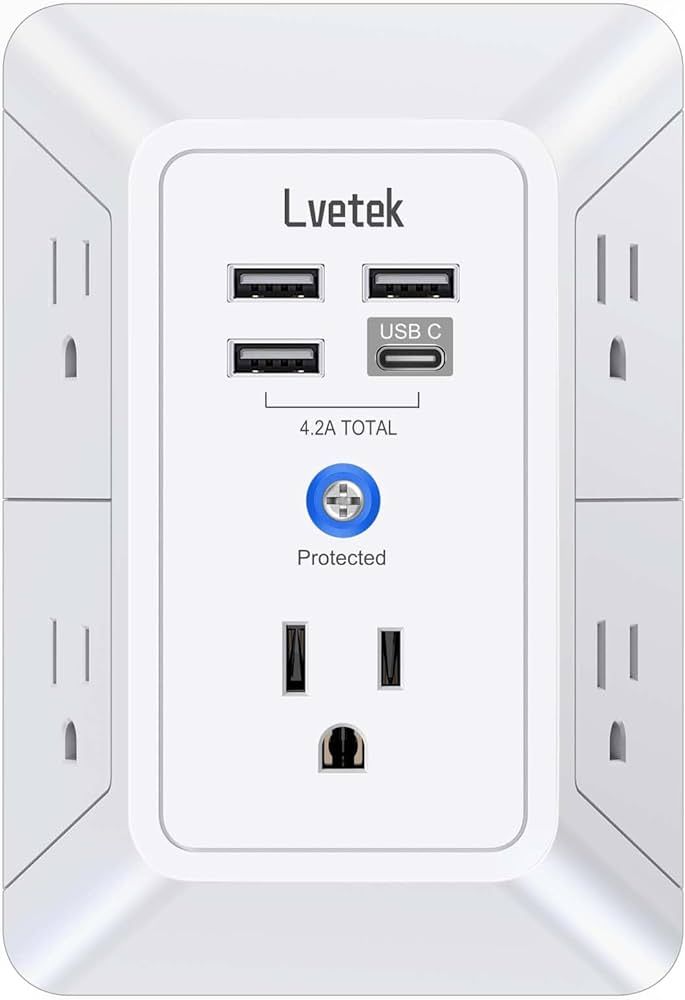 5-Outlet Surge Protector Wall Charger with 4 USB Ports - 1680J Multi Plug for Home, Office, Travel | Amazon (US)