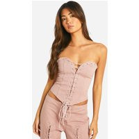 Womens Lace Up Curved Hem Denim Corset - Pink - 14 | NastyGal UK