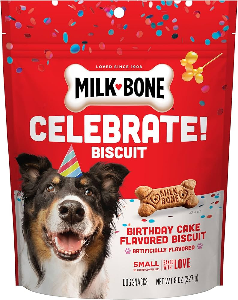 Milk-Bone Celebrate Birthday Cake Artificially Flavored Biscuits, Small Dog Treats, 8 oz. Bag | Amazon (US)