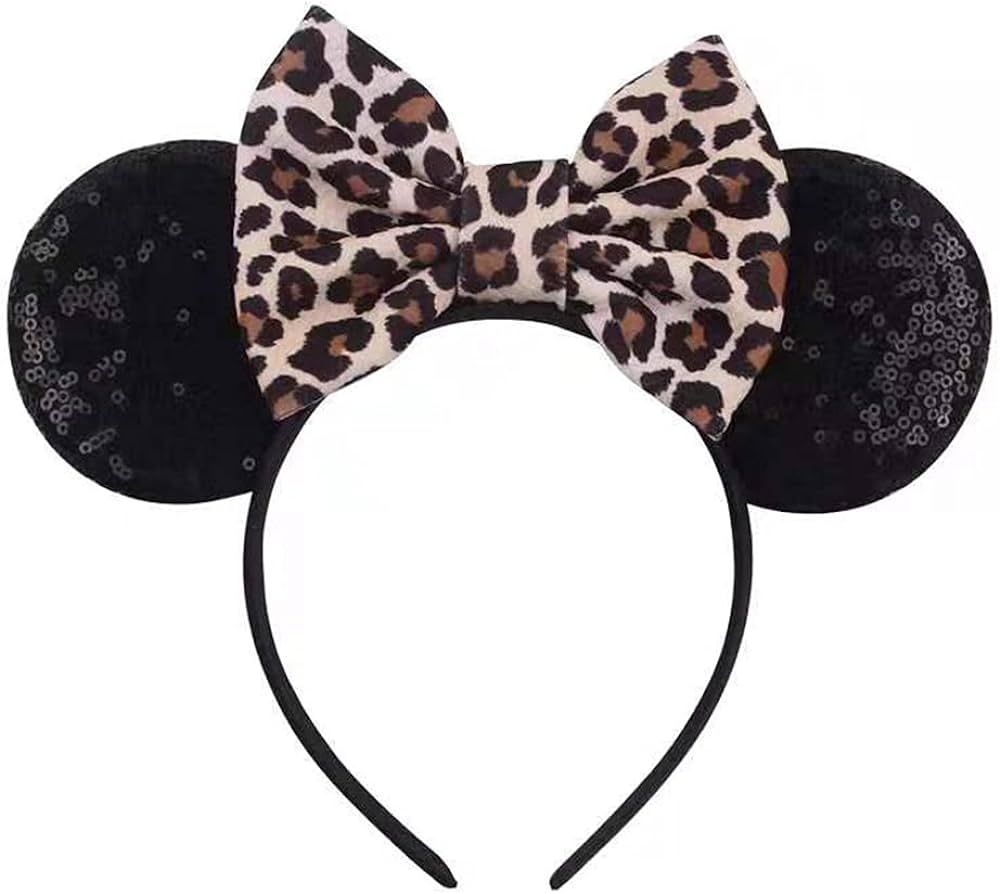 Leopard Mouse Ears Bow Headbands, Sequin cheetah Minnie Ears Headband Glitter Leopard Mickey Ears... | Amazon (US)
