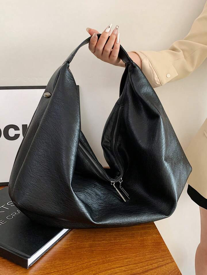 Fashionable And Simple Large Capacity Soft Leather Tote Bag For Women, Zipper Closure, Suitable F... | SHEIN
