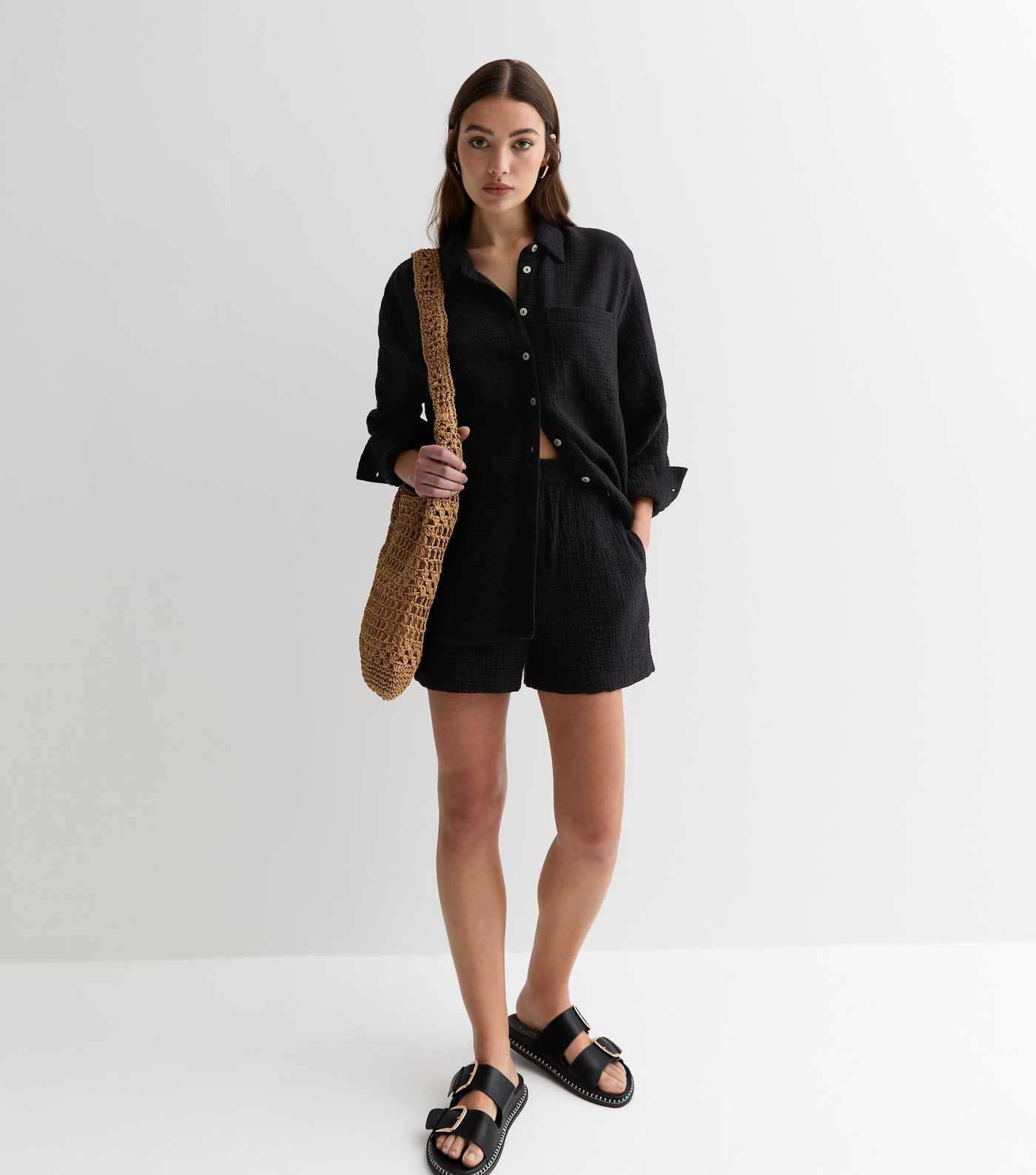 Black Textured Cotton Shorts | New Look | New Look (UK)