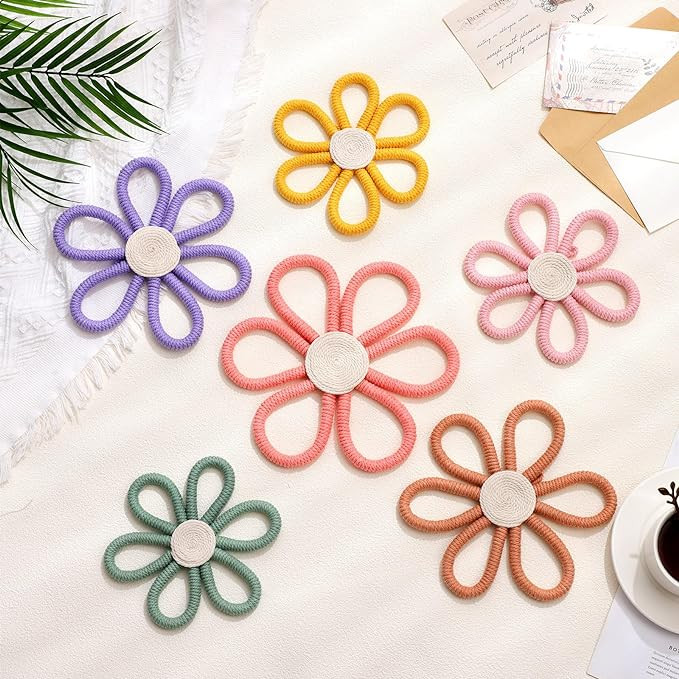 Barydat 6 Pcs Boho Nursery Decor Daisy Flower Woven Macrame Wall Hanging 3 Size Daisy Flower Wall... | Amazon (US)