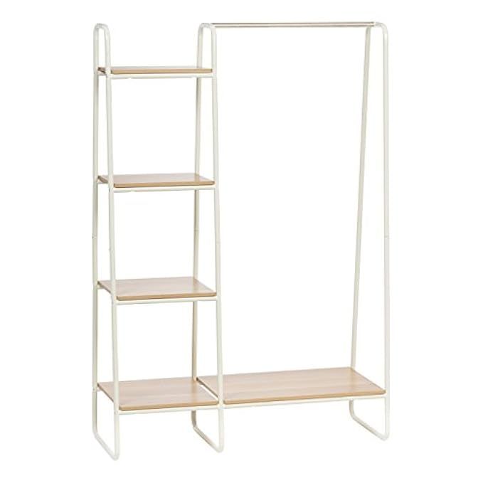 IRIS Metal Garment Rack with Wood Shelves, White and Light Brown | Amazon (US)