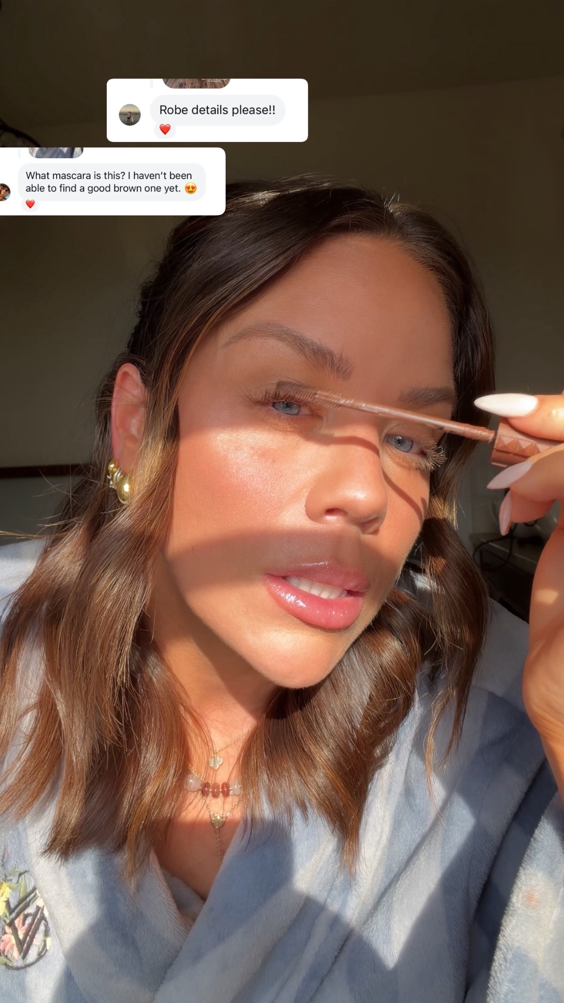 Robe, jewelry, highlighter, mascara & primer!

#LTKBeauty #LTKgrwm #LTKdayinmylife