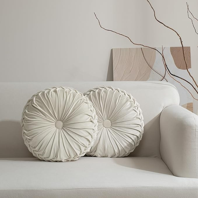 HIG Set of 2 Decorative Round Pleated Throw Pillows,Classy Accent Pumpkin Throw Pillows with Cent... | Amazon (US)