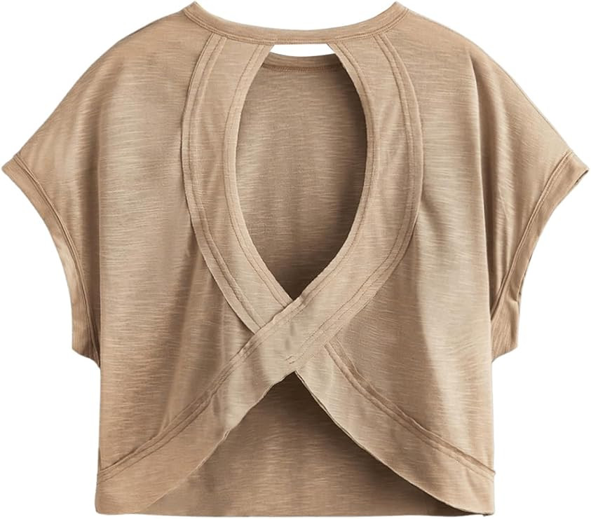 SOLY HUX Women Open Back Tops Workout Backless Tee Casual Athletic Shirts Short Sleeve Oversized ... | Amazon (US)