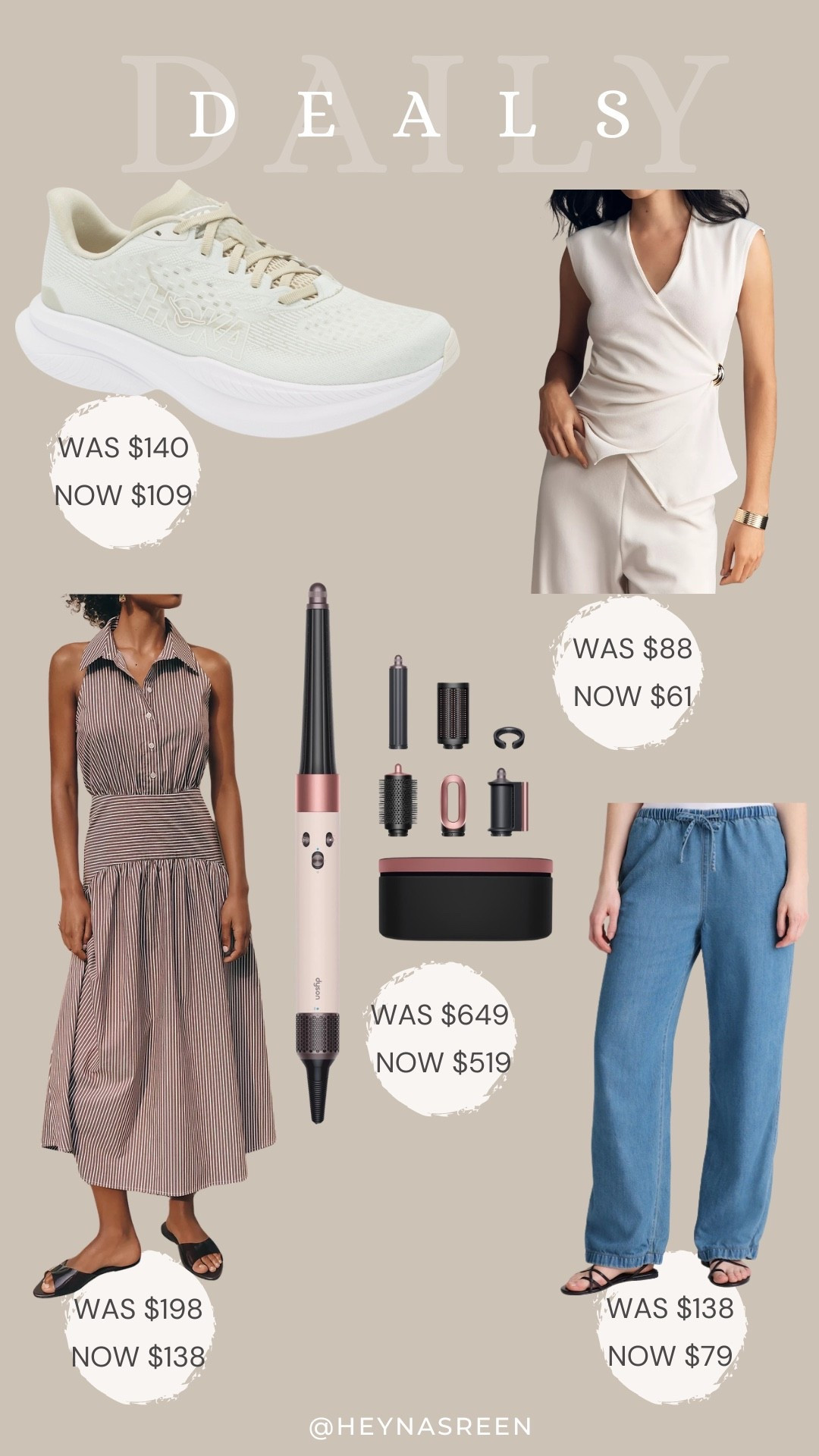 Daily deals on Hoka sneakers, Anthropologie wrap top, Madewell pull on pants, Dyson Airwrap, Anthropologie dress