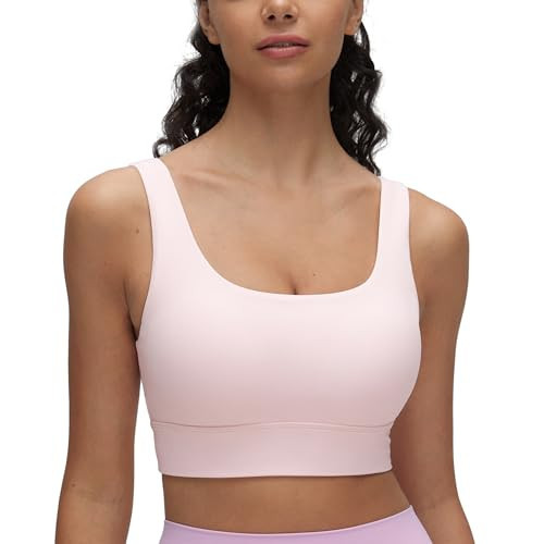 CRZ YOGA Butterluxe U Back Longline Sports Bras for Women - Scoop Neck Padded Yoga Workout Crop Top with Built in Pads Strawberry Pink Small | Amazon (US)