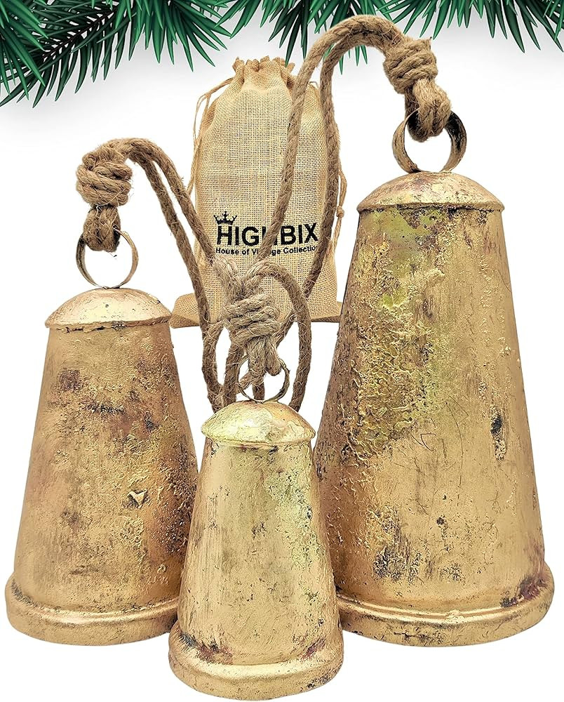 HIGHBIX Set of 3 Giant Harmony Cow Bells Huge Vintage Handmade Rustic Lucky Christmas Hanging Con... | Amazon (US)