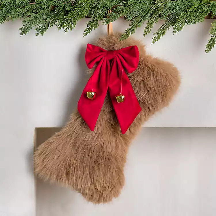 Brown Faux Fur Dog Bone Stocking | Kirklands