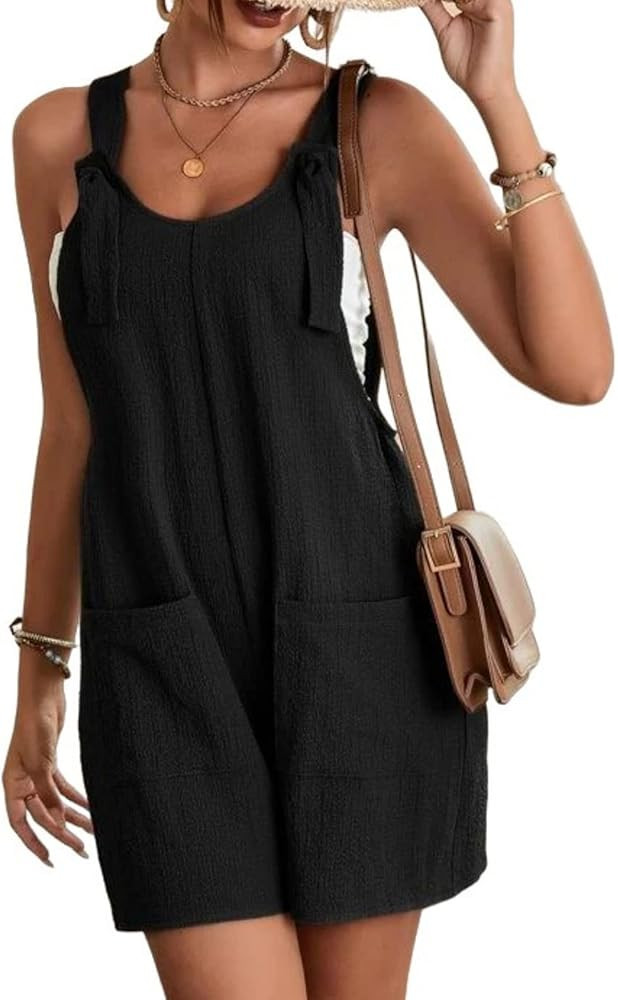 UPNFWAN Cotton Linen Jumpsuits for Women Summer Casual Sleeveless Solid Shorts Rompers Overalls w... | Amazon (US)