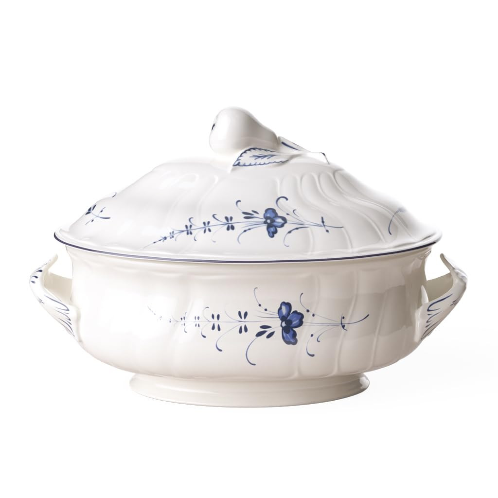 Villeroy & Boch Vieux Luxembourg Oval Soup Tureen, 92 oz, Premium Porcelain, White/Blue | Amazon (US)