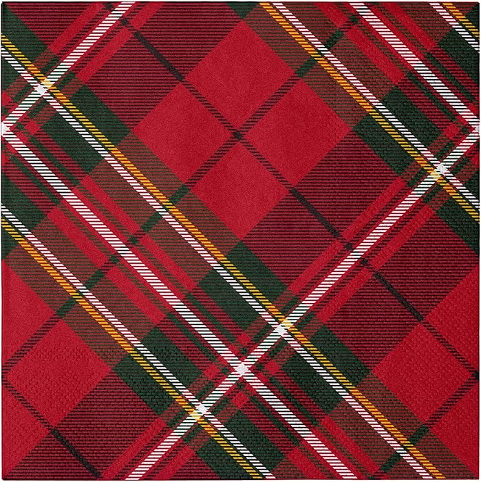 LeZakaa 50Pcs Christmas Paper Napkins - Red and Black Plaid Design 3 Ply Disposable Paper Cocktai... | Amazon (US)