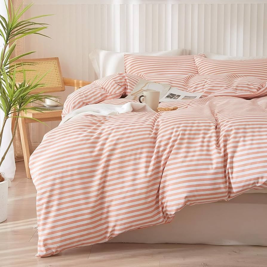 Full Comforter Set Pink White Stripes Pattern Comforter Full Modern Style Striped Comforter with ... | Amazon (US)