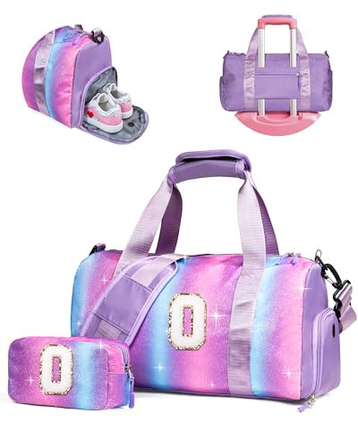 Vogewood Cute Girly Stuff for Girls-Girl Gym Bag with Shoe Compartment, Kid Personalized Weekender Overnight Bags, Initial Travel Tote with Makeup Pouch, Gift Ideas for Niece Sister (Letter O) | Amazon (US)