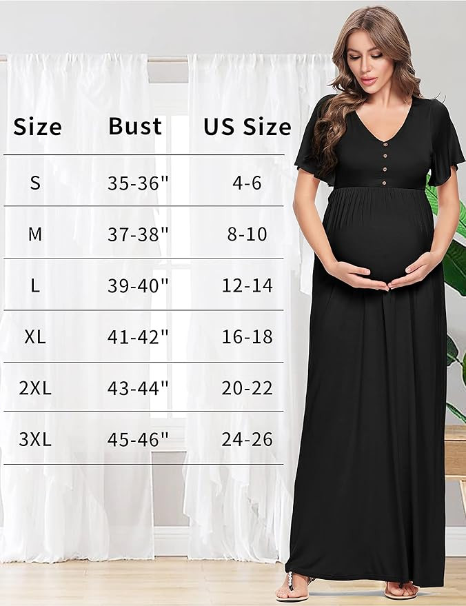 Peauty Maternity Maxi Dress Summer with Decorative Button (S-3XL)/Short Flutter Sleeve Flowy Dres... | Amazon (US)