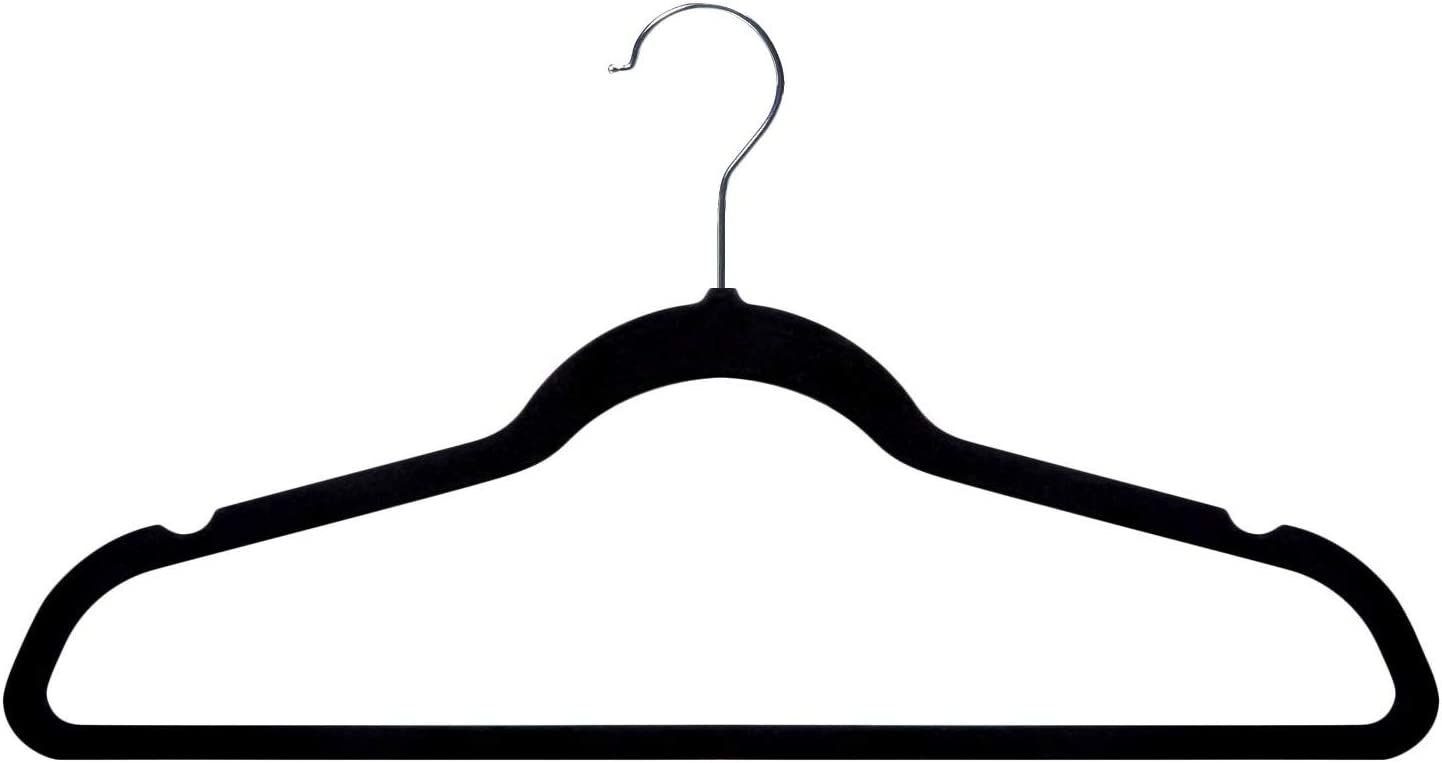 Amazon Basics Slim, Velvet, Non-Slip Clothes Suit Hangers, Black/Silver - Pack of 30 | Amazon (US)