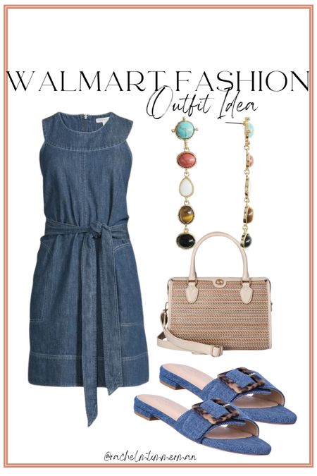 Walmart fashion head to toe outfit idea! I absolutely love this $26 denim dress on Walmart. There are also the cutest under $30 denim slides to pair with the look.

Walmart fashion. Denim dress. Walmart finds. Outfit idea. LTK under 50. 