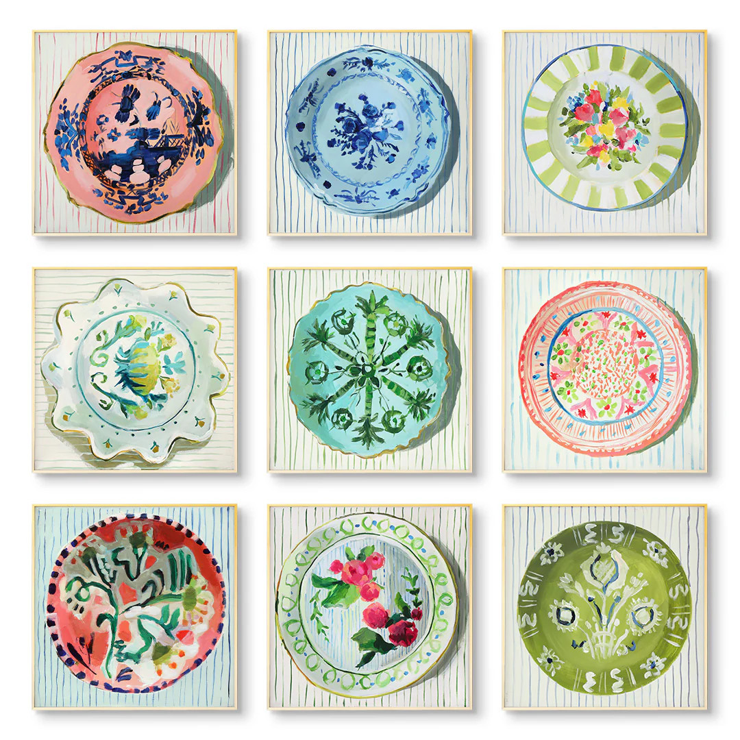 Decorative Garden Plate Art Prints Set of 9 by Jenny Westenhofer | Vintage-Inspired Wall Art | Urban Garden Prints