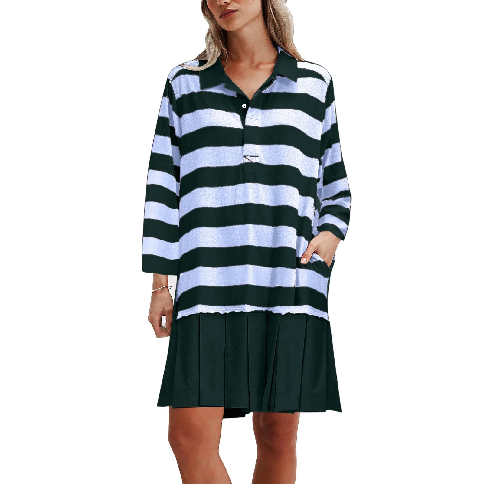 LbsKUS Clearance,Women's Striped Mini Dress Color Block Long Sleeve Stripe Dress with Pockets Cas... | Walmart (US)