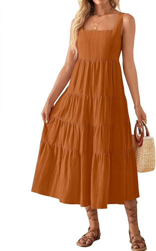 ZESICA Women's 2024 Summer Sleeveless Dress Casual Backless Loose Flowy Tiered Sundress Beach Cov... | Amazon (US)