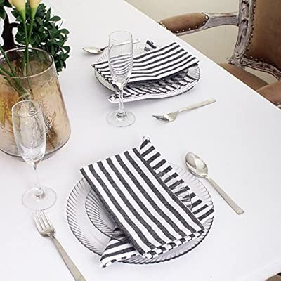 Cotton Dinner Napkins Black & White Stripe, Set of 12 (20 x 20 Inches), Over Sized, Embroidery An... | Amazon (US)