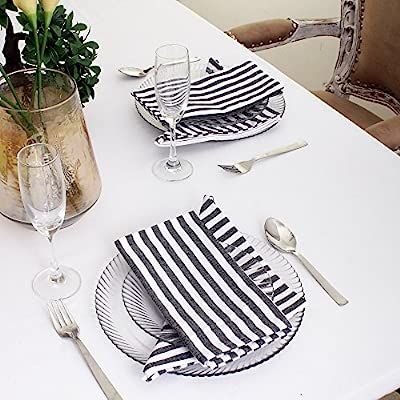 Cotton Dinner Napkins Black & White Stripe, Set of 12 (20 x 20 Inches), Over Sized, Embroidery An... | Amazon (US)