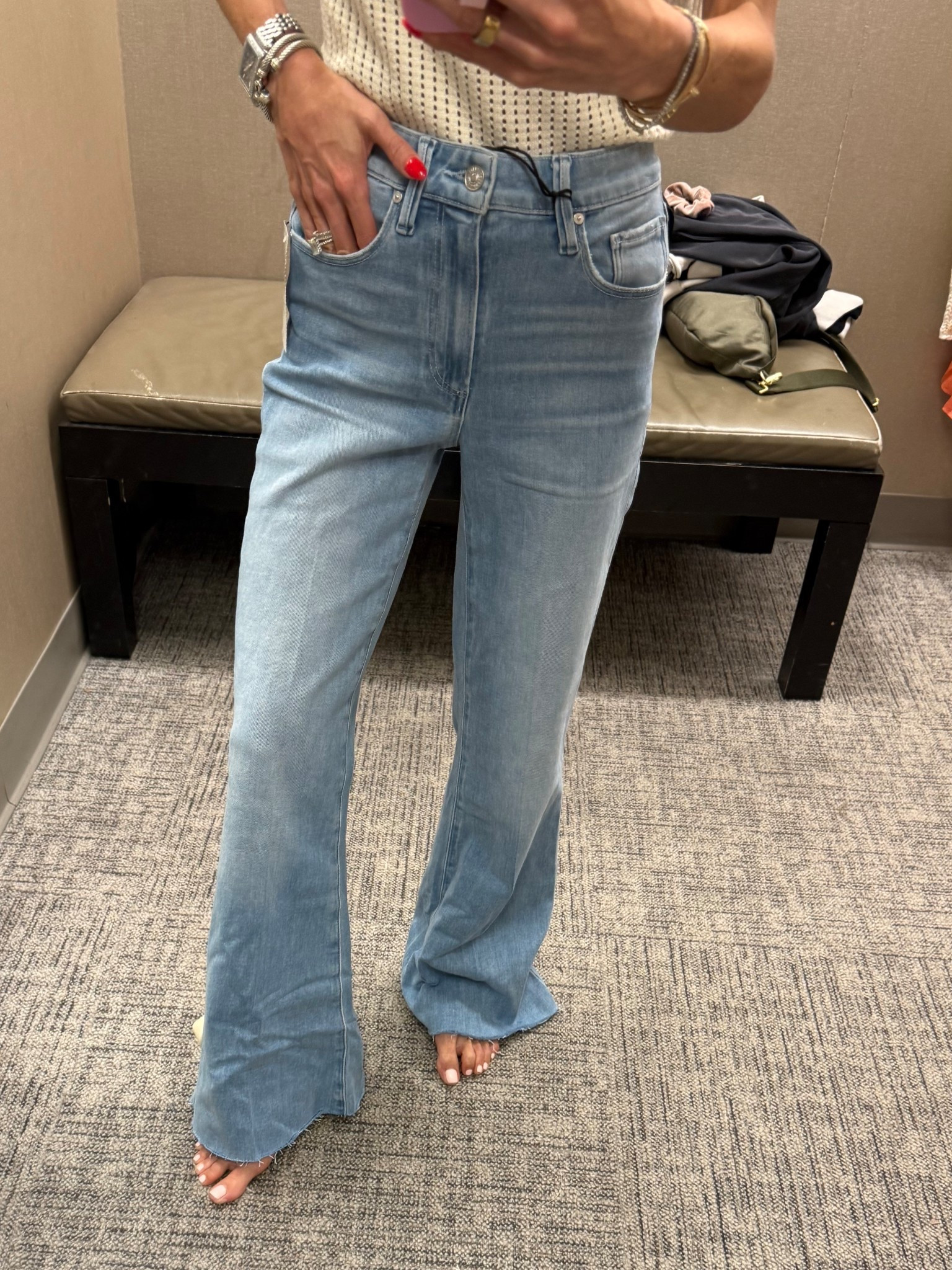 Raw hem petite friendly jeans wearing smallest size 

#LTKPetite #LTKootd