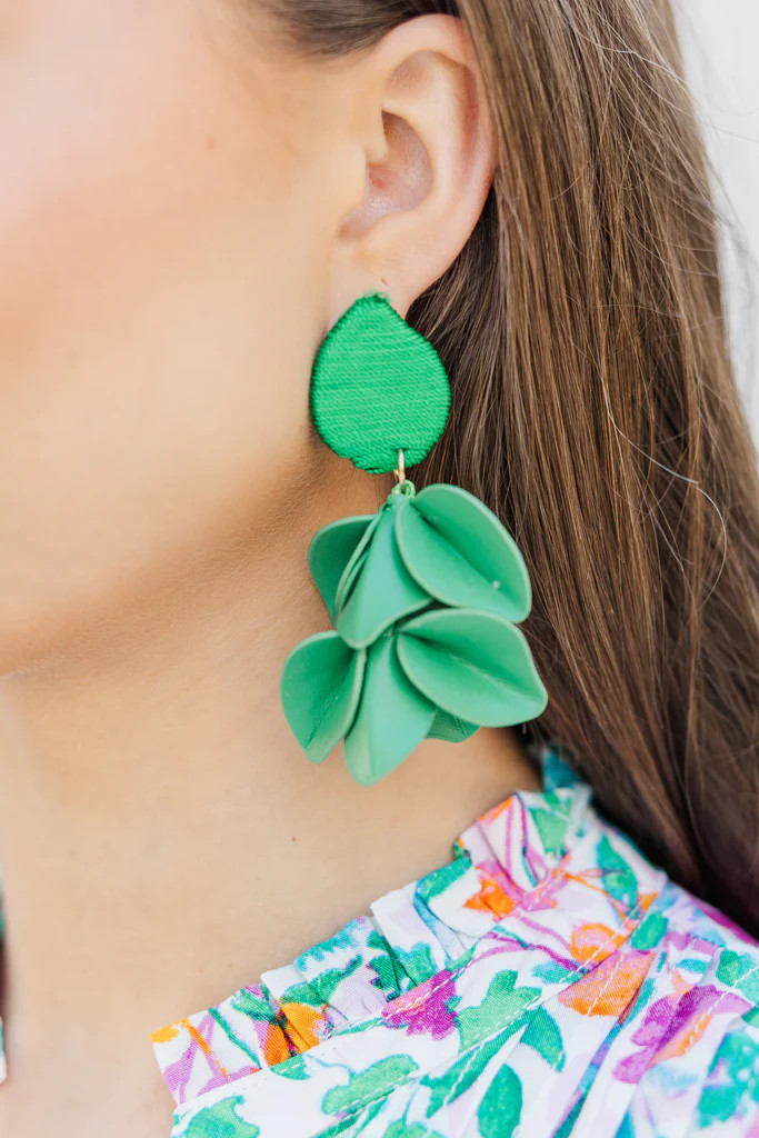 All For Fun Emerald Leather Flower Earring | The Mint Julep Boutique