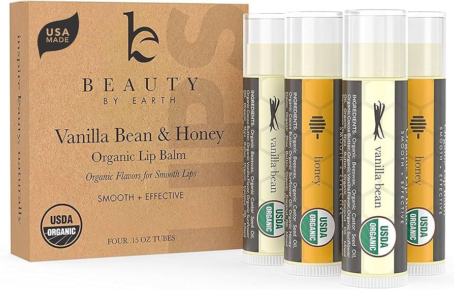 Organic Lip Balm - 4 Pack Organic Gifts for Women, Vanilla Bean & Honey All Natural Lip Balm Stoc... | Amazon (US)