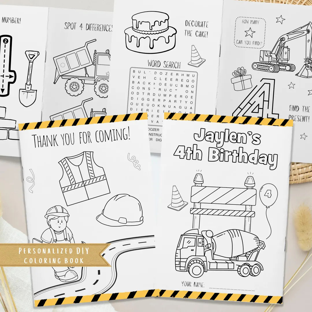 Construction Vehicles Birthday Coloring Book | Digger Birthday Party Activity Sheet | Constructio... | Etsy (US)