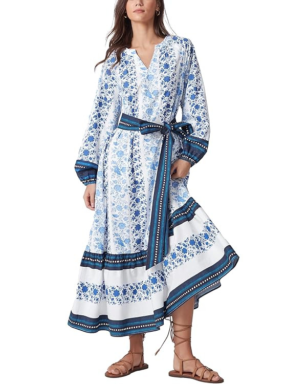 D-Sun Women Boho Maxi Dress Floral Puff Long Sleeves V Neck Tiered A-Line Flowy Long Printed Bohe... | Amazon (US)