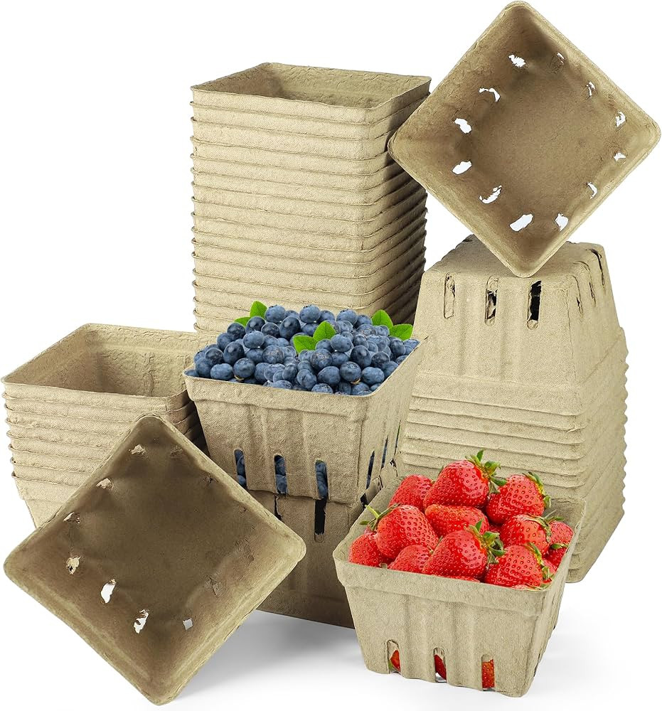 50 Pack Natural Pulp Fiber Berry Basket Small Strawberry Basket Molded Berry Baskets Produce Vent... | Amazon (US)