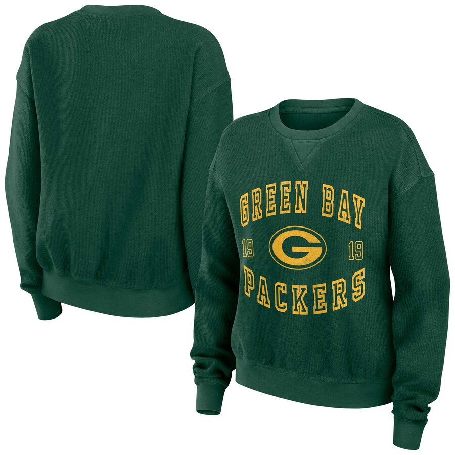 Green Bay Packers WEAR by Erin Andrews Women's Vintage Corduroy Pullover Sweatshirt - Green | Fanatics
